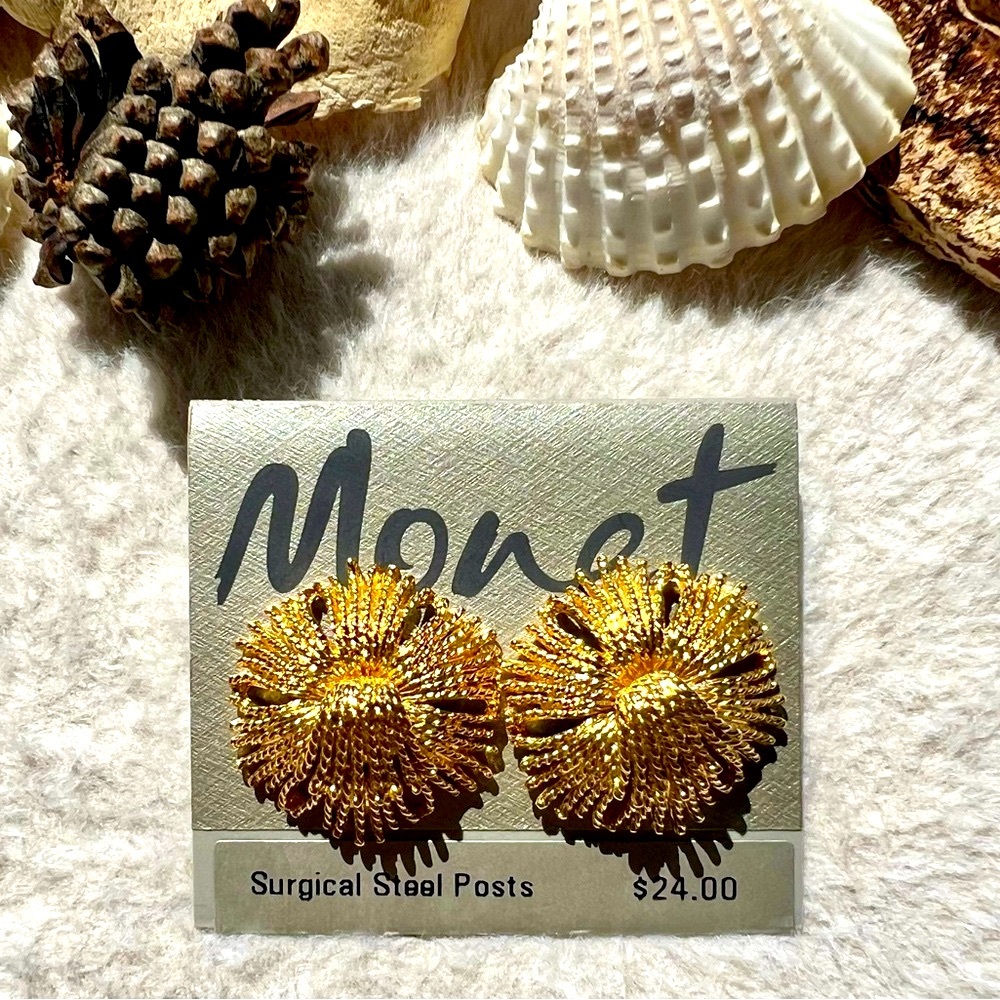 Vintage✨ Monet 1960s Leroy Miozzi BOOK PIECE Triple 22KGP CORDELIA Earrings